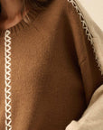 Colorblock Knit Stitched Loose-Fit Sweater