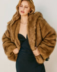 Snow Angel Hooded Furry Jacket: LT BROWN