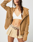 Hooded Zipper Sweater, Spliced Lazy Style Knitted Jacket: Green / L