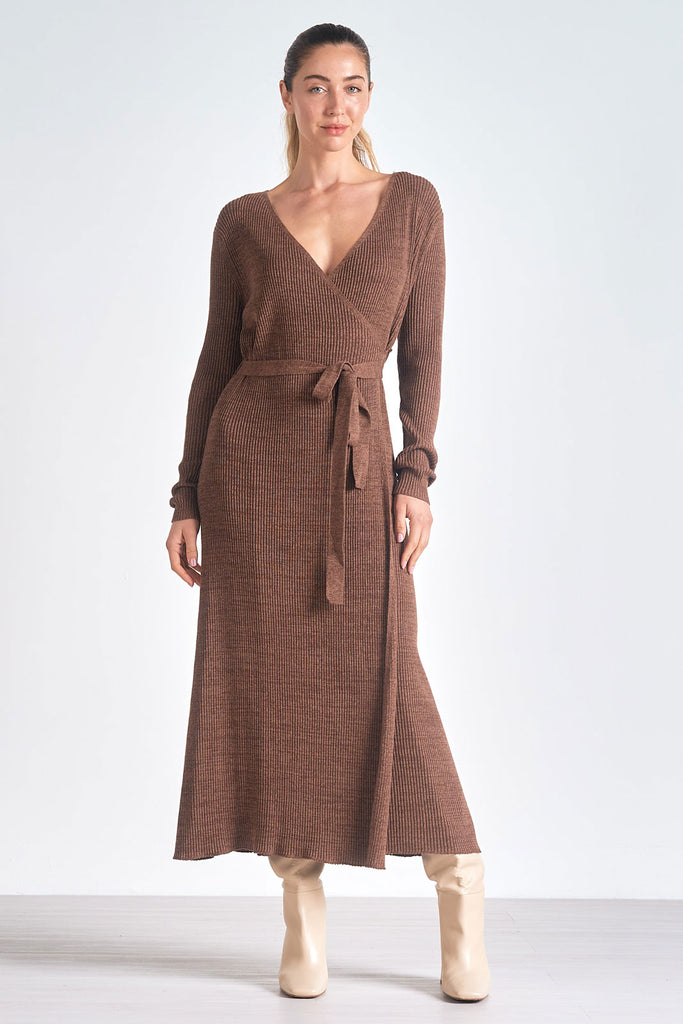 ELAN BROWN SWEATER WRAP DRESS – No Roots Boutique