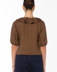 BROWN BLOUSE W/RUFFLE DETAIL