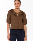 BROWN BLOUSE W/RUFFLE DETAIL