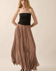 Colorblock Strapless Textured Chiffon Maxi Dress: BLACK-TAUPE