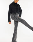 GREY STRIPE PANTS W/FRAYED HEM