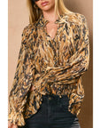 Deep Sleep Collar Button Down Blouse: MOCHA BROWN