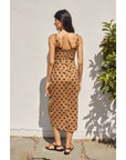 Polka Dot Tulip Hem Midi Wrap Dress: MOCHA BLACK