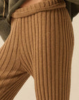 Textured Ribbed Knit Flare Sweater Pants: Taupe