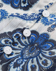 Blue Tribal Pattern Buttoned Front Loose Shirt: Blue / 100%Polyester