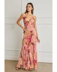 Bold Floral Chiffon Frilly Hem Maxi Dress: ROMANTIC FLORAL