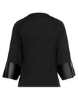 LASCANA Women's Dolman Sleeve Leather Trim Top: Black