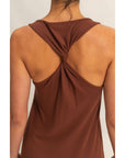 Scoop Neck Side Tie Detail Midi Dress: CHESTNUT