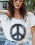 Dropped short sleeve studded peace emblem tee