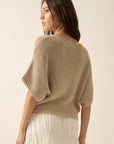 Short-Sleeve Pointelle Ribbed Knit Sweater: Oatmeal