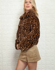 Animal Printed Mink Faux Fur Jacket: Tan Brown Cheetah