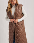 DIAMOND QUIT PUFFER LONG-LINE HOODED VEST: COCO