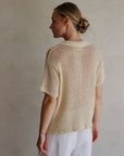 Knit Polyester Cotton Sweater Ribbed Shirt Top: Natural