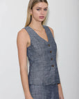Sleeveless button-down vest featuring a v-neckline