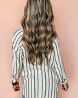 Stripe Chest Pocket Buttoned Oversized Shirt: Black Stripe