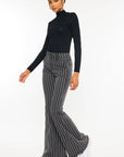 GREY STRIPE PANTS W/FRAYED HEM