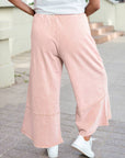 Floral Patch Mineral Wash Terry Knit Cropped Wide Leg Pants: Pink