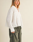 LACE TRIMMED BUTTON-DOWN SHIRT/WHITE