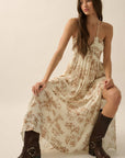Floral-Print Crepe Tie-Back Halter Maxi Dress: TAUPE