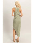 Acid Washed Ribbed Midi Tank Dress: SAGE GREEN / S-M-L(2-2-2)