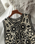 Crosa - Black and White Floral Hollow Knit Vest