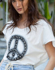 Dropped short sleeve studded peace emblem tee