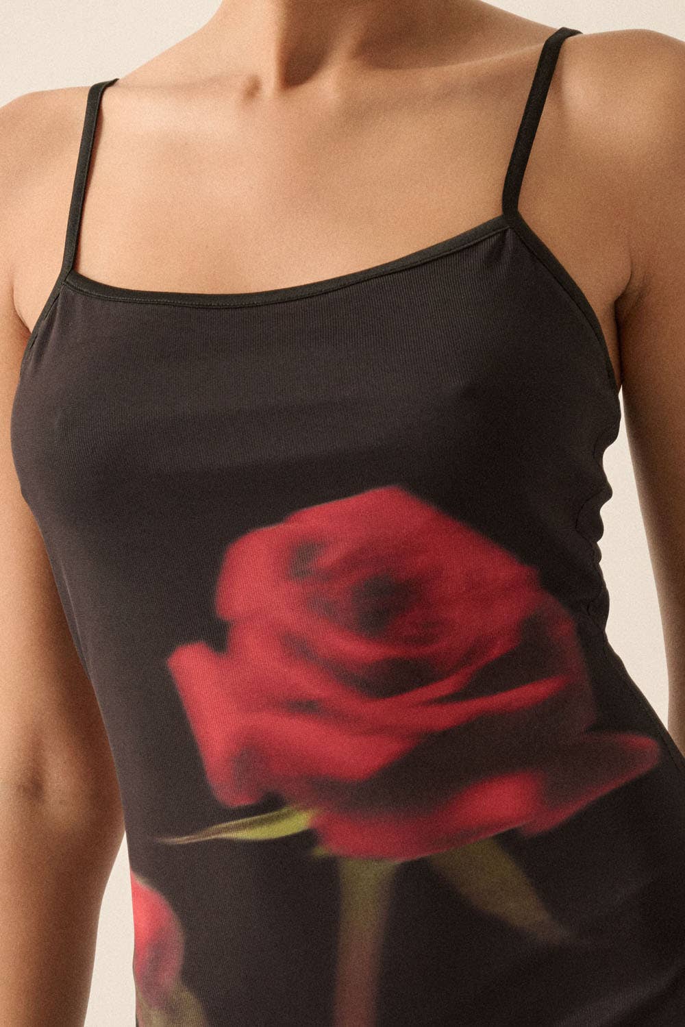 Rose-Print Layered Mesh Maxi Slip Dress: BLACK No Roots Boutique Rose-Print Layered Mesh Maxi Slip Dress: BLACK No Roots Boutique