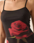 Rose-Print Layered Mesh Maxi Slip Dress: BLACK