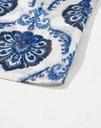 Blue Tribal Pattern Buttoned Front Loose Shirt: Blue / 100%Polyester