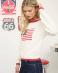CONTRAST TRIM AMERICAN FLAG KNIT PULLOVER SWEATER : NAVY
