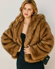 Snow Angel Hooded Furry Jacket: LT BROWN