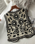 Crosa - Black and White Floral Hollow Knit Vest