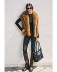 Snow Angel Collared Furry Vest: LT BROWN