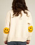 Sweater Cardigan with Happy Face Elbow Patches: IVORY YELLOW