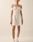 Scuba Knit Cold-Shoulder Fit-and-Flare Mini Dress: CREAM