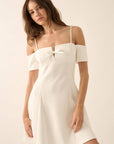 Scuba Knit Cold-Shoulder Fit-and-Flare Mini Dress: CREAM