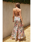 Morning Meadow Open Back Ruffled Maxi Dress: ECRU/PINK / S-M-L(3-2-1)