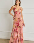 Bold Floral Chiffon Frilly Hem Maxi Dress: ROMANTIC FLORAL