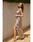 Morning Meadow Open Back Ruffled Maxi Dress: ECRU/PINK / S-M-L(3-2-1)