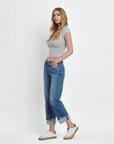 MID RISE RAW CUFFED HEM SLIM WIDE JEANS F5861: FOUR SEASON