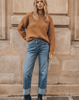 DUAL ACCENT CROSSOVER CUFF STRAIGHT LEG JEANS