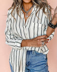 Stripe Chest Pocket Buttoned Oversized Shirt: Black Stripe