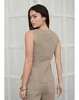 SLEEVELESS ROUND NECK DENIM VEST/MOCHA