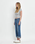 MID RISE RAW CUFFED HEM SLIM WIDE JEANS F5861: FOUR SEASON