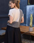 MULTI PATTERN COLORBLOCK SHORT SLEEVE SWEATER TOP: BLACK MULTI