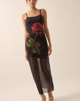 Rose-Print Layered Mesh Maxi Slip Dress: BLACK