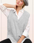 MCS3589-Oversized Soft Knit Sweater Vest with Side Slit: H.Grey